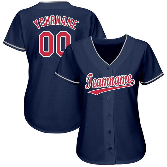 Custom Navy Red-White Baseball Jersey - Sky-Custom