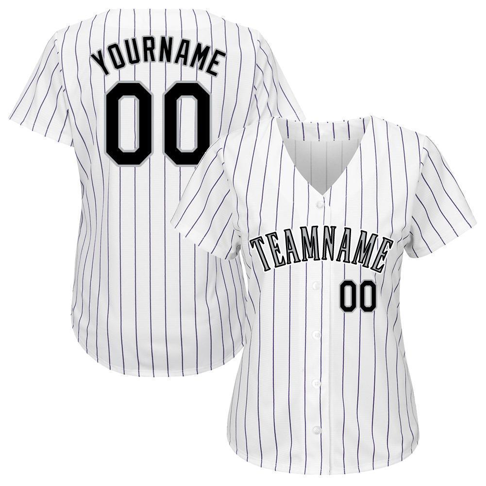 Custom White Purple Pinstripe Black-Gray Baseball Jersey - Sky-Custom