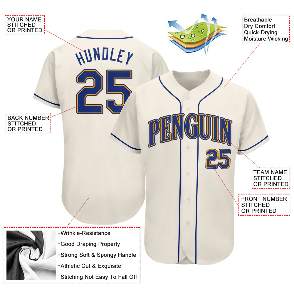 Custom Cream Royal-Gold Authentic Baseball Jersey - Sky-Custom