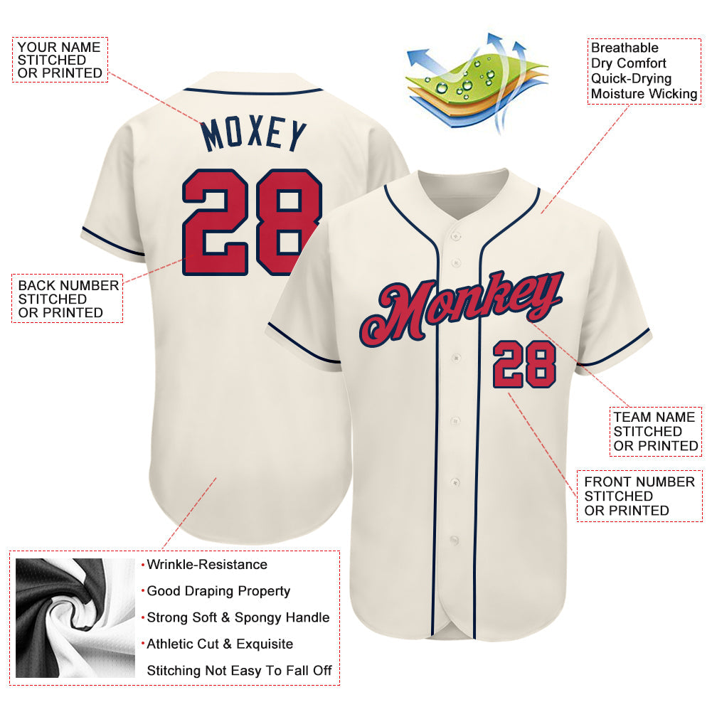 Custom Cream Red-Navy Authentic Baseball Jersey - Sky-Custom