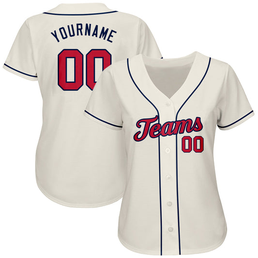 Custom Cream Red-Navy Authentic Baseball Jersey - Sky-Custom