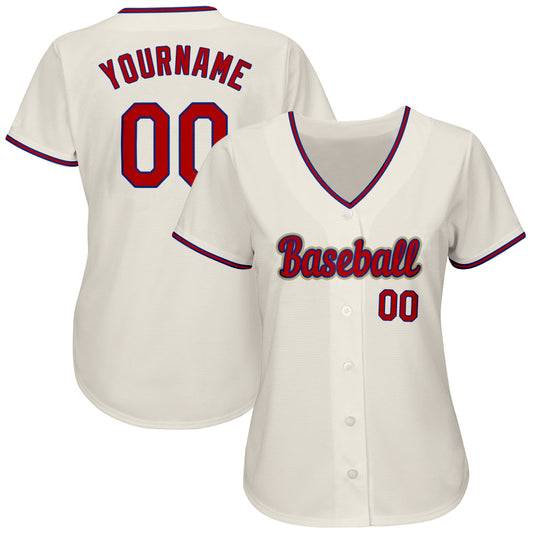 Custom Cream Red-Royal Authentic Baseball Jersey - Sky-Custom