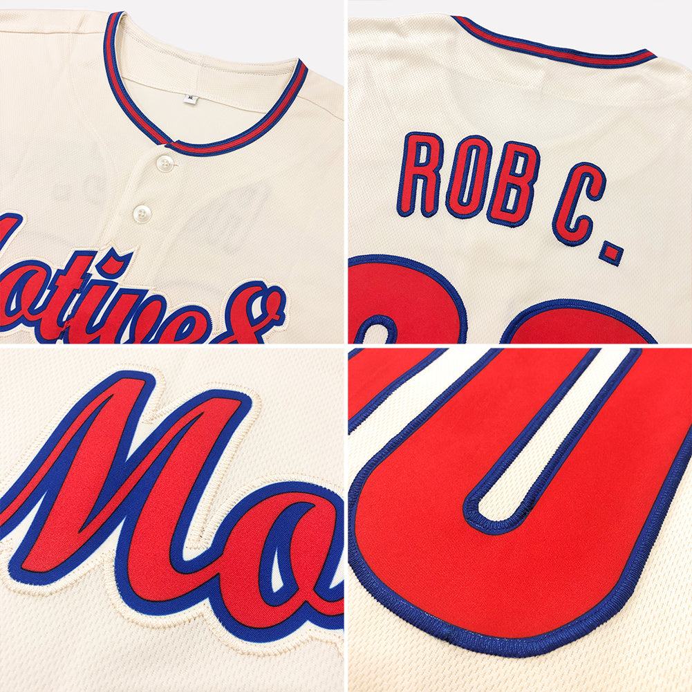 Custom Cream Red-Royal Authentic Baseball Jersey - Sky-Custom