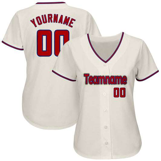 Custom Cream Red-Royal Authentic Baseball Jersey - Sky-Custom