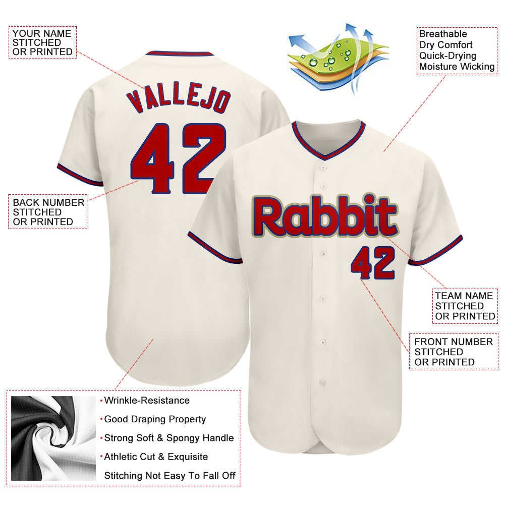 Custom Cream Red-Royal Authentic Baseball Jersey - Sky-Custom