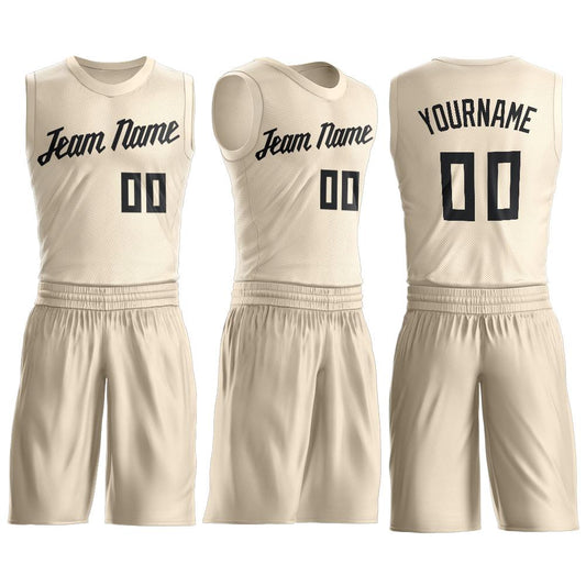 Custom Cream Black Round Neck Suit Basketball Jersey - Sky-Custom