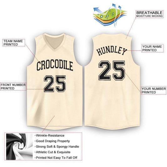 Custom Cream Black V-Neck Basketball Jersey - Sky-Custom
