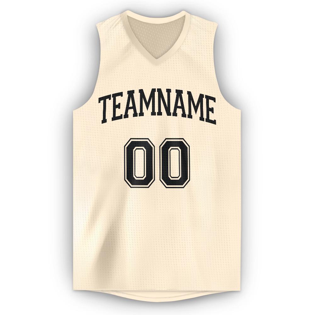Custom Cream Black V-Neck Basketball Jersey - Sky-Custom