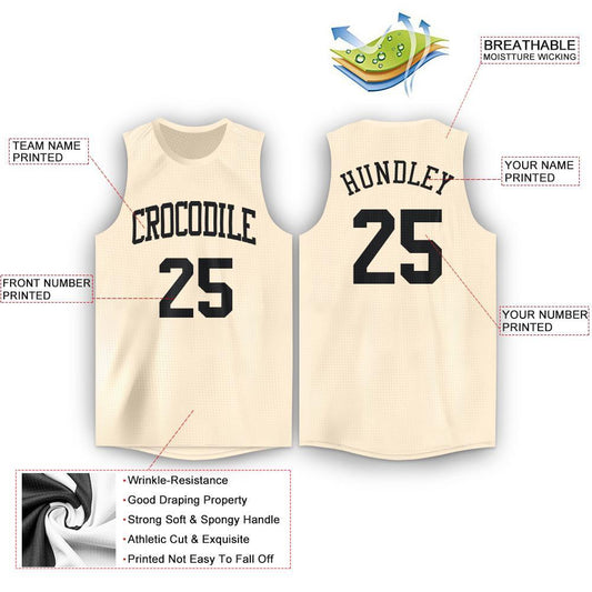 Custom Cream Black Round Neck Basketball Jersey - Sky-Custom