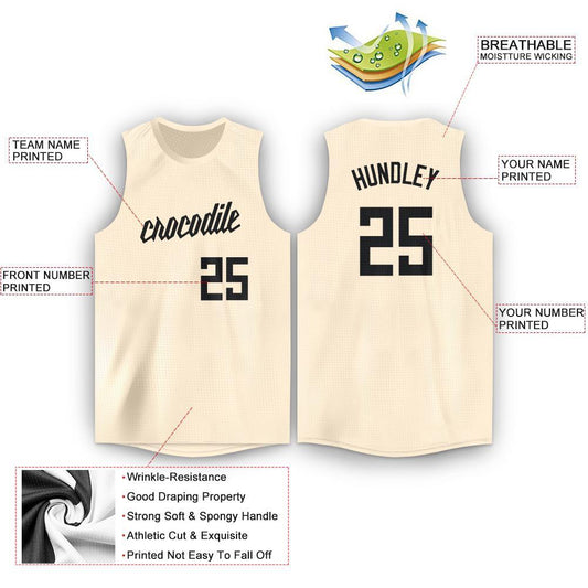 Custom Cream Black Round Neck Basketball Jersey - Sky-Custom