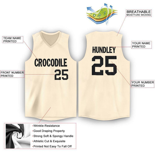 Custom Cream Black V-Neck Basketball Jersey - Sky-Custom