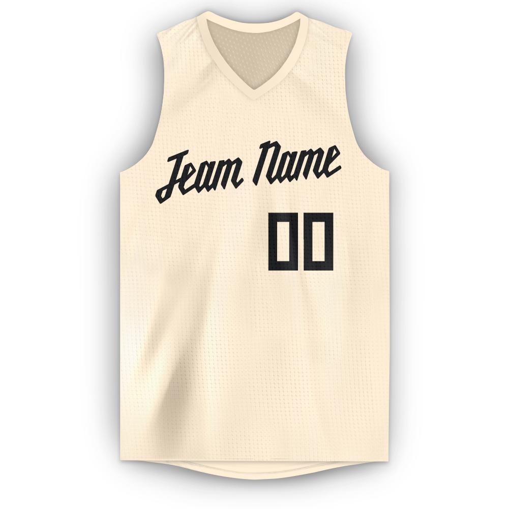 Custom Cream Black V-Neck Basketball Jersey - Sky-Custom