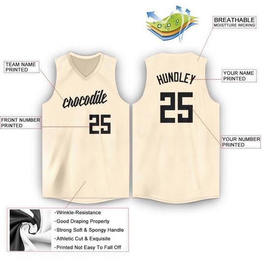 Custom Cream Black V-Neck Basketball Jersey - Sky-Custom