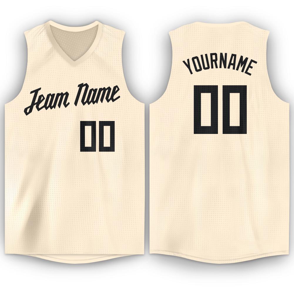 Custom Cream Black V-Neck Basketball Jersey - Sky-Custom
