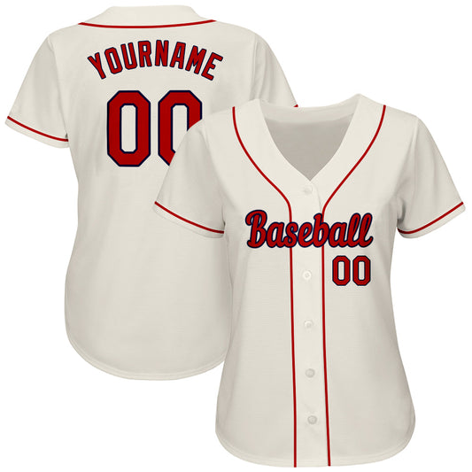 Custom Cream Red-Navy Authentic Baseball Jersey - Sky-Custom