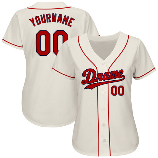 Custom Cream Red-Navy Authentic Baseball Jersey - Sky-Custom
