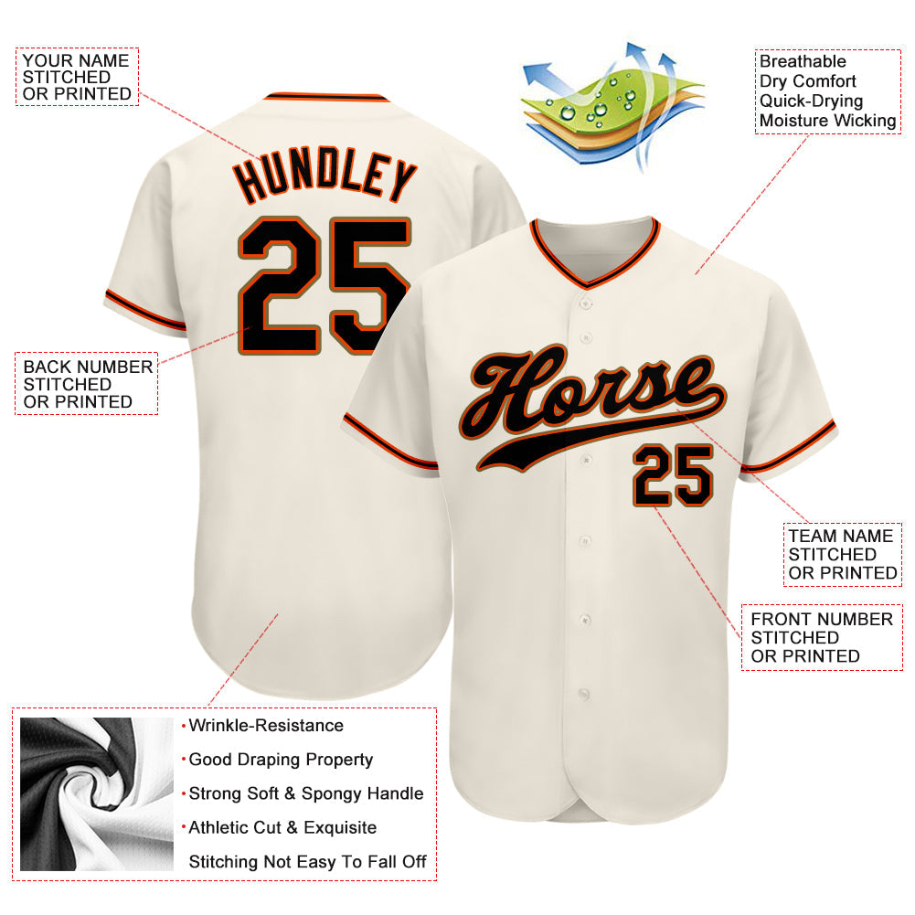 Custom Cream Black Orange-Old Gold Authentic Baseball Jersey - Sky-Custom