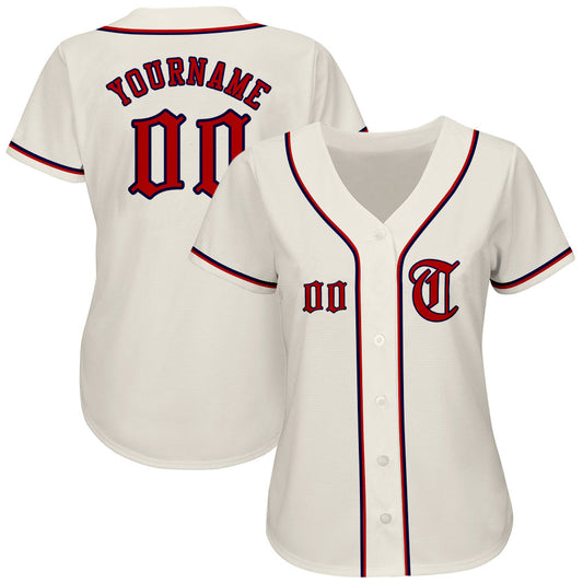 Custom Cream Red-Navy Authentic Baseball Jersey - Sky-Custom