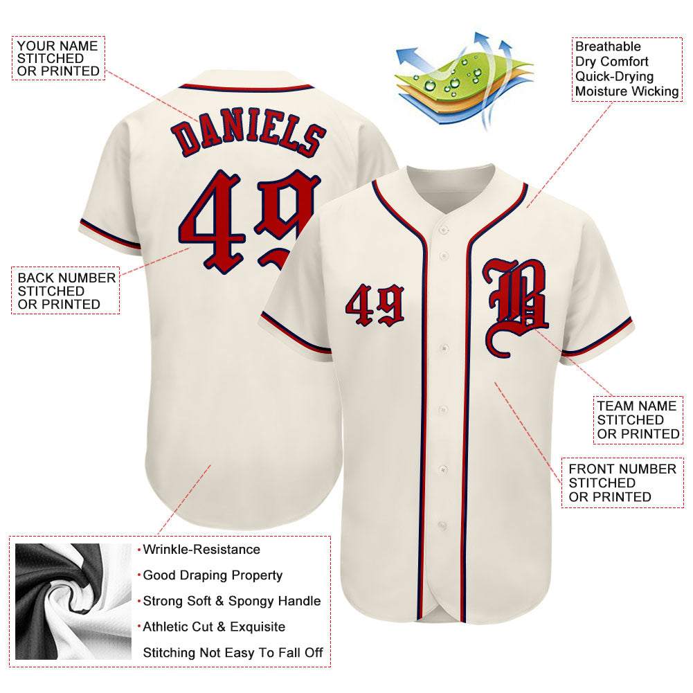 Custom Cream Red-Navy Authentic Baseball Jersey - Sky-Custom