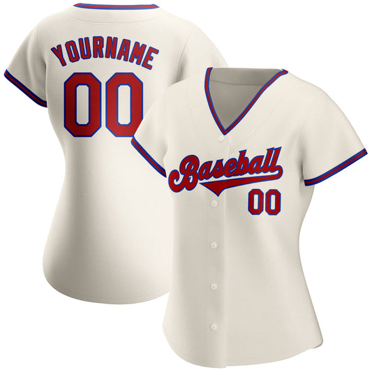 Custom Cream Red-Royal Authentic Baseball Jersey - Sky-Custom