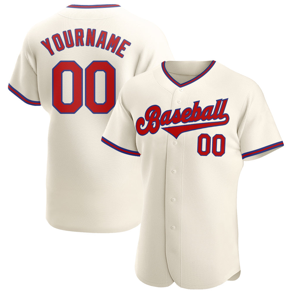 Custom Cream Red-Royal Authentic Baseball Jersey - Sky-Custom