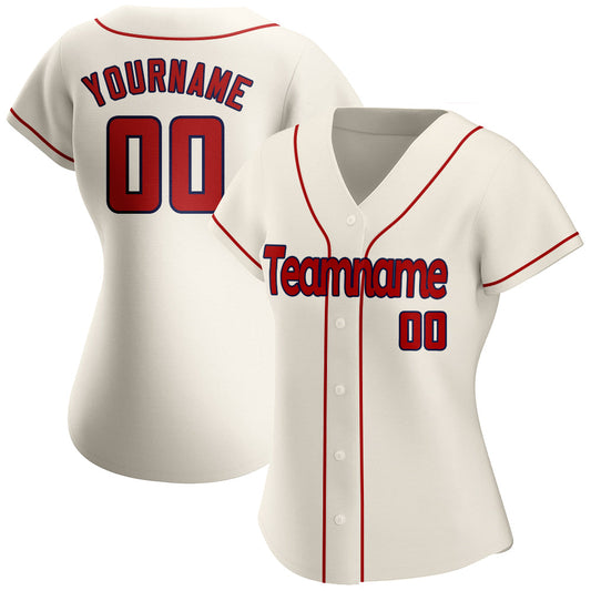Custom Cream Red-Navy Authentic Baseball Jersey - Sky-Custom