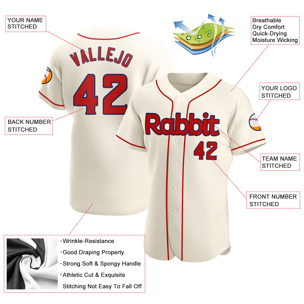 Custom Cream Red-Navy Authentic Baseball Jersey - Sky-Custom
