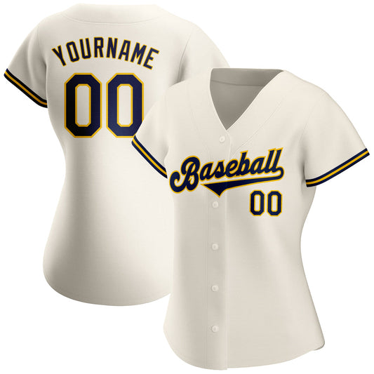 Custom Cream Navy-Gold Authentic Baseball Jersey - Sky-Custom