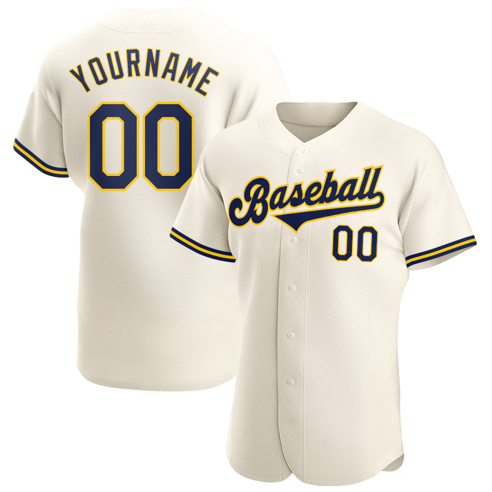 Custom Cream Navy-Gold Authentic Baseball Jersey - Sky-Custom