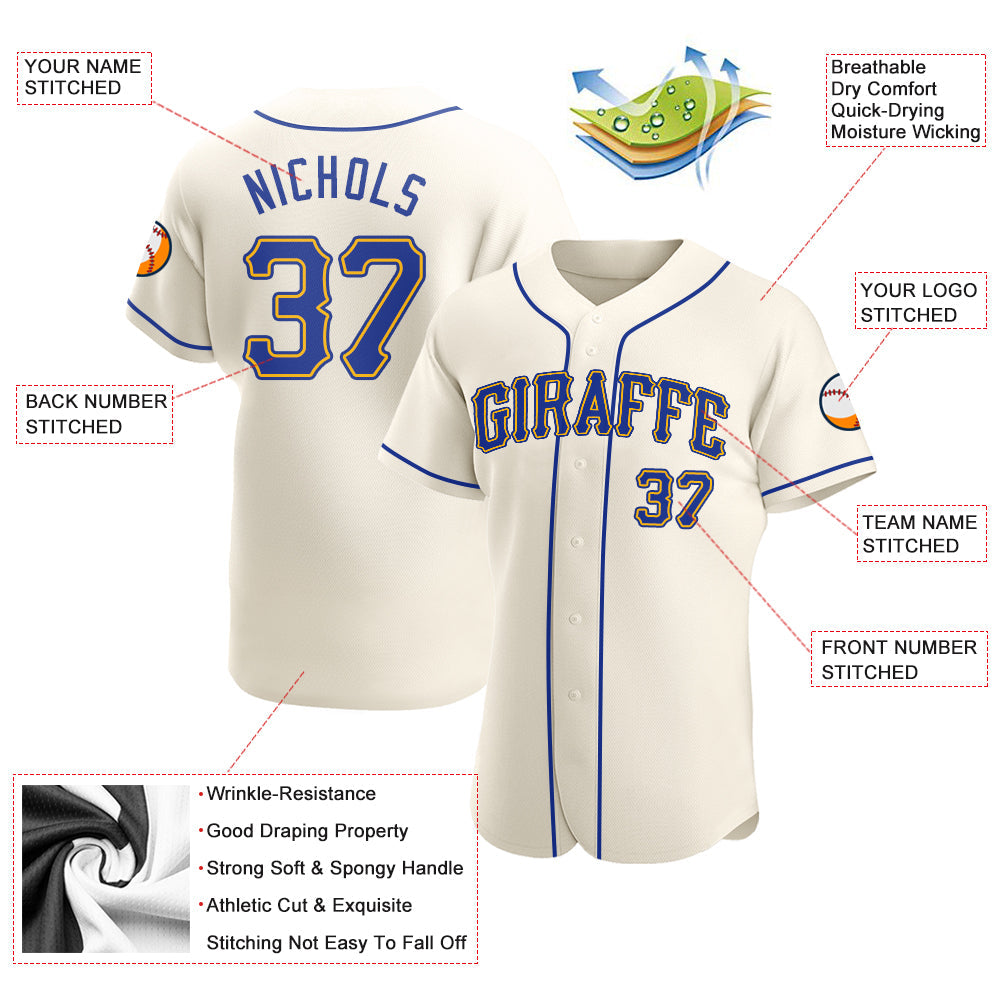 Custom Cream Royal-Gold Authentic Baseball Jersey - Sky-Custom