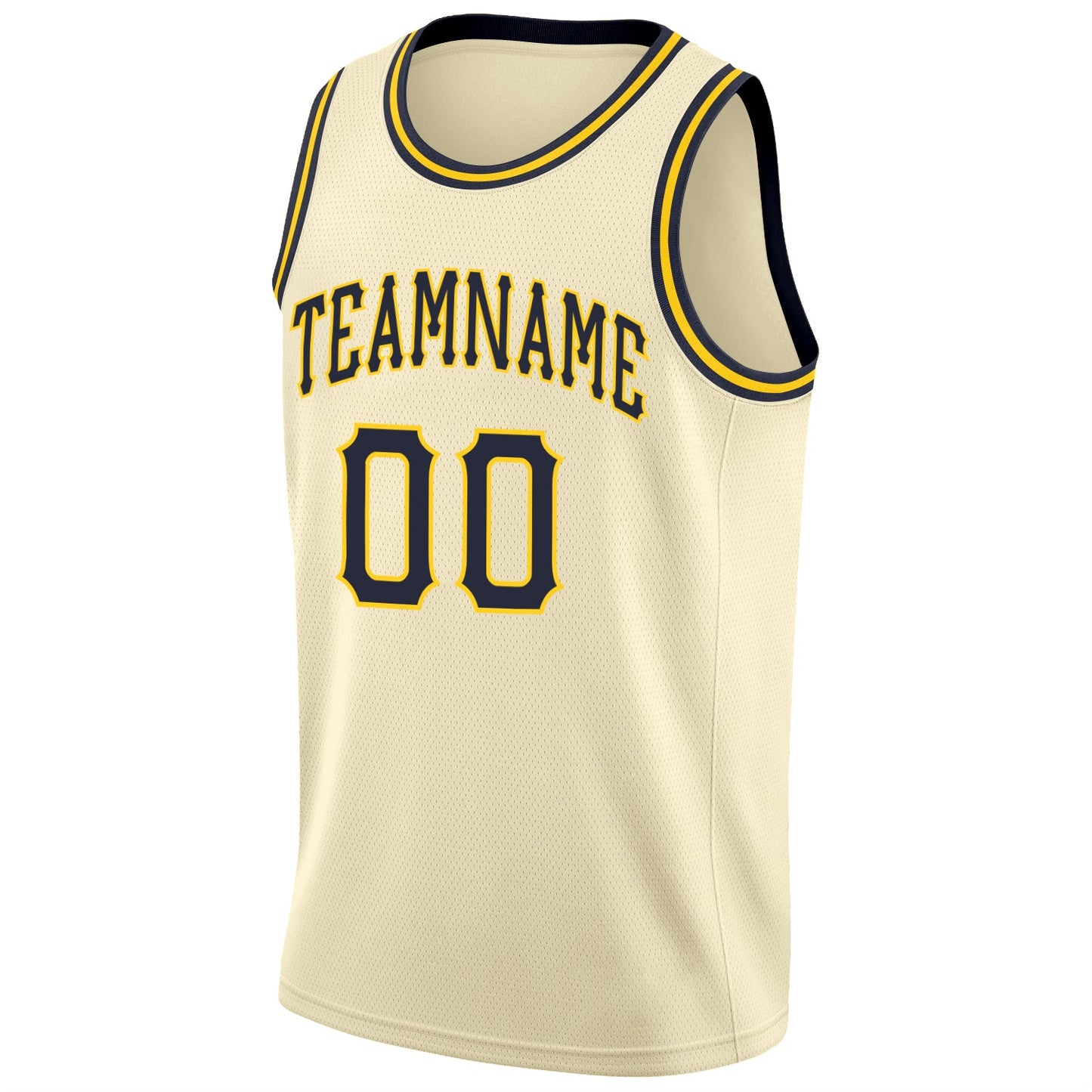 Custom Cream Navy-Gold Round Neck Rib-Knit Basketball Jersey - Sky-Custom