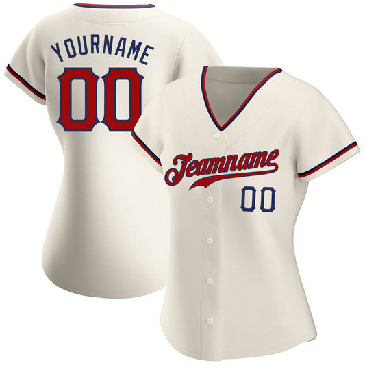 Custom Cream Red-Navy Authentic Baseball Jersey - Sky-Custom