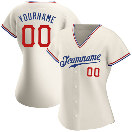 Custom Cream Red-Royal Authentic Baseball Jersey - Sky-Custom