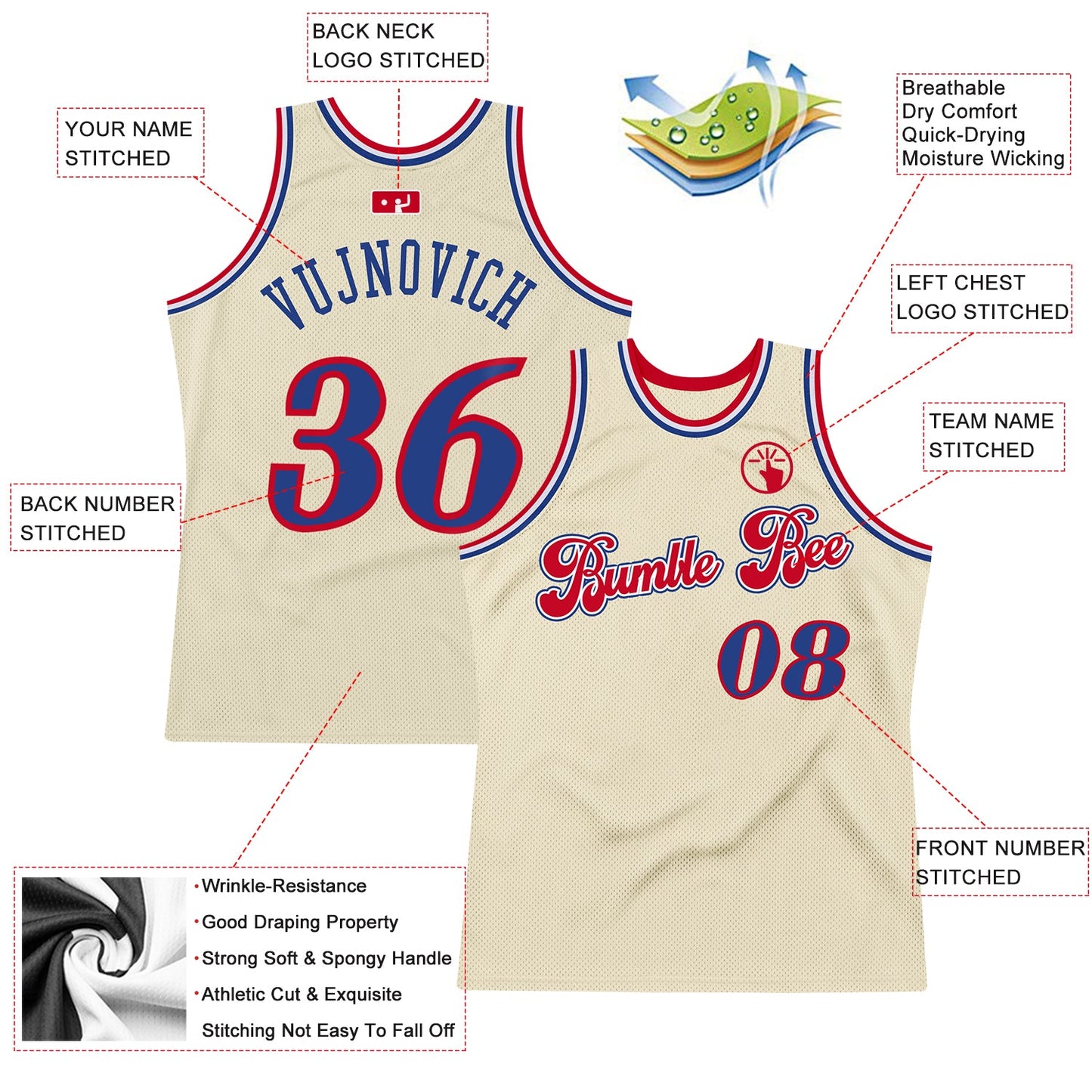 Custom Cream Royal-Red Authentic Throwback Basketball Jersey - Sky-Custom