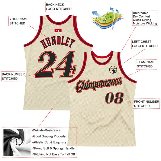Custom Cream Black-Red Authentic Throwback Basketball Jersey - Sky-Custom