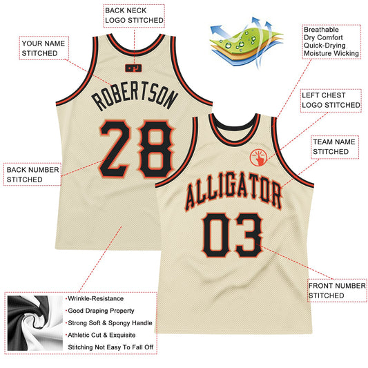 Custom Cream Black-Orange Authentic Throwback Basketball Jersey - Sky-Custom