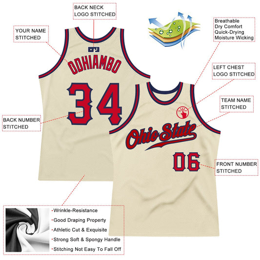 Custom Cream Red-Navy Authentic Throwback Basketball Jersey - Sky-Custom