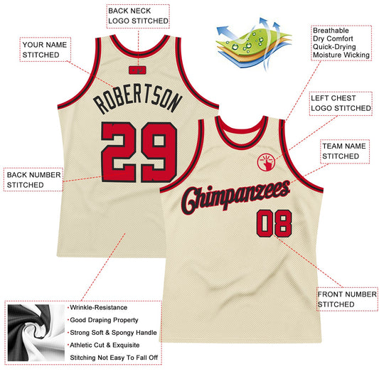 Custom Cream Red-Black Authentic Throwback Basketball Jersey - Sky-Custom