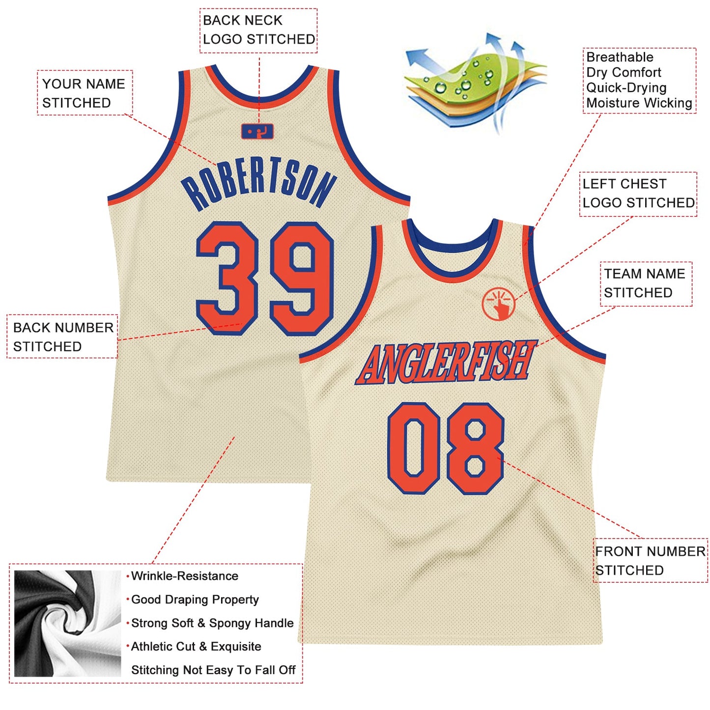 Custom Cream Orange-Royal Authentic Throwback Basketball Jersey - Sky-Custom