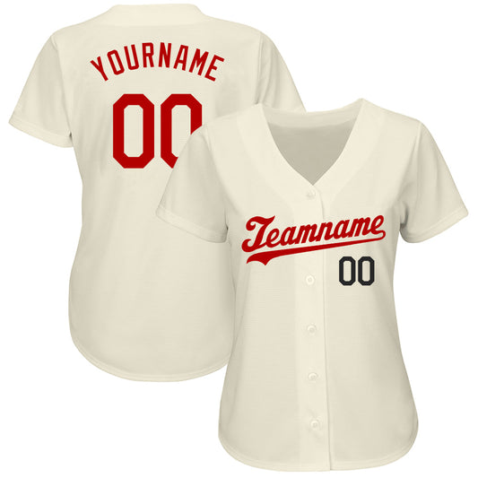 Custom Cream Red-Black Authentic Baseball Jersey - Sky-Custom