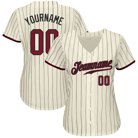 Custom Cream Black Pinstripe Crimson-Black Authentic Baseball Jersey - Sky-Custom