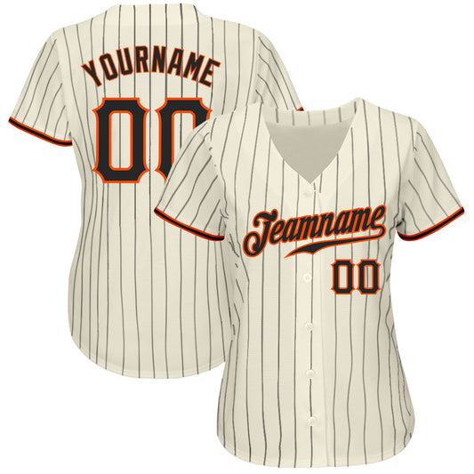 Custom Cream Black Pinstripe Black-Orange Authentic Baseball Jersey - Sky-Custom