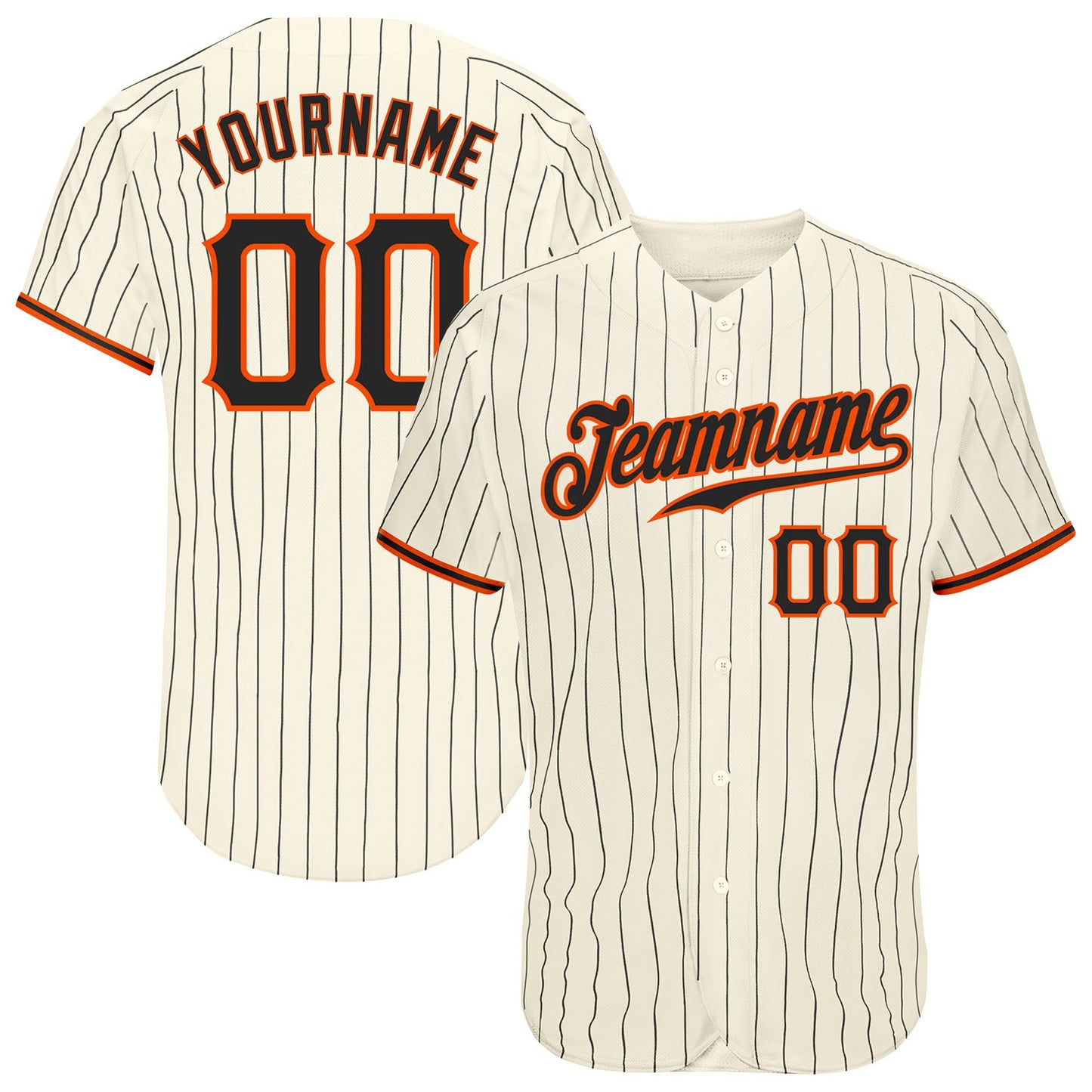 Custom Cream Black Pinstripe Black-Orange Authentic Baseball Jersey - Sky-Custom