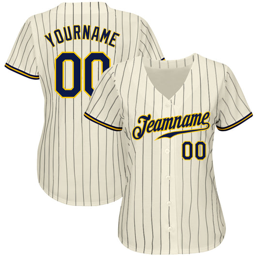 Custom Cream Navy Pinstripe Navy-Gold Authentic Baseball Jersey - Sky-Custom