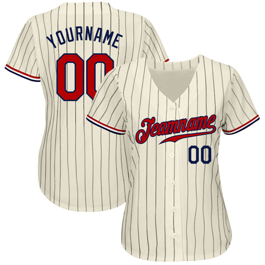 Custom Cream Navy Pinstripe Navy-Red Authentic Baseball Jersey - Sky-Custom