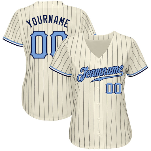 Custom Cream Navy Pinstripe Light Blue-Navy Authentic Baseball Jersey - Sky-Custom