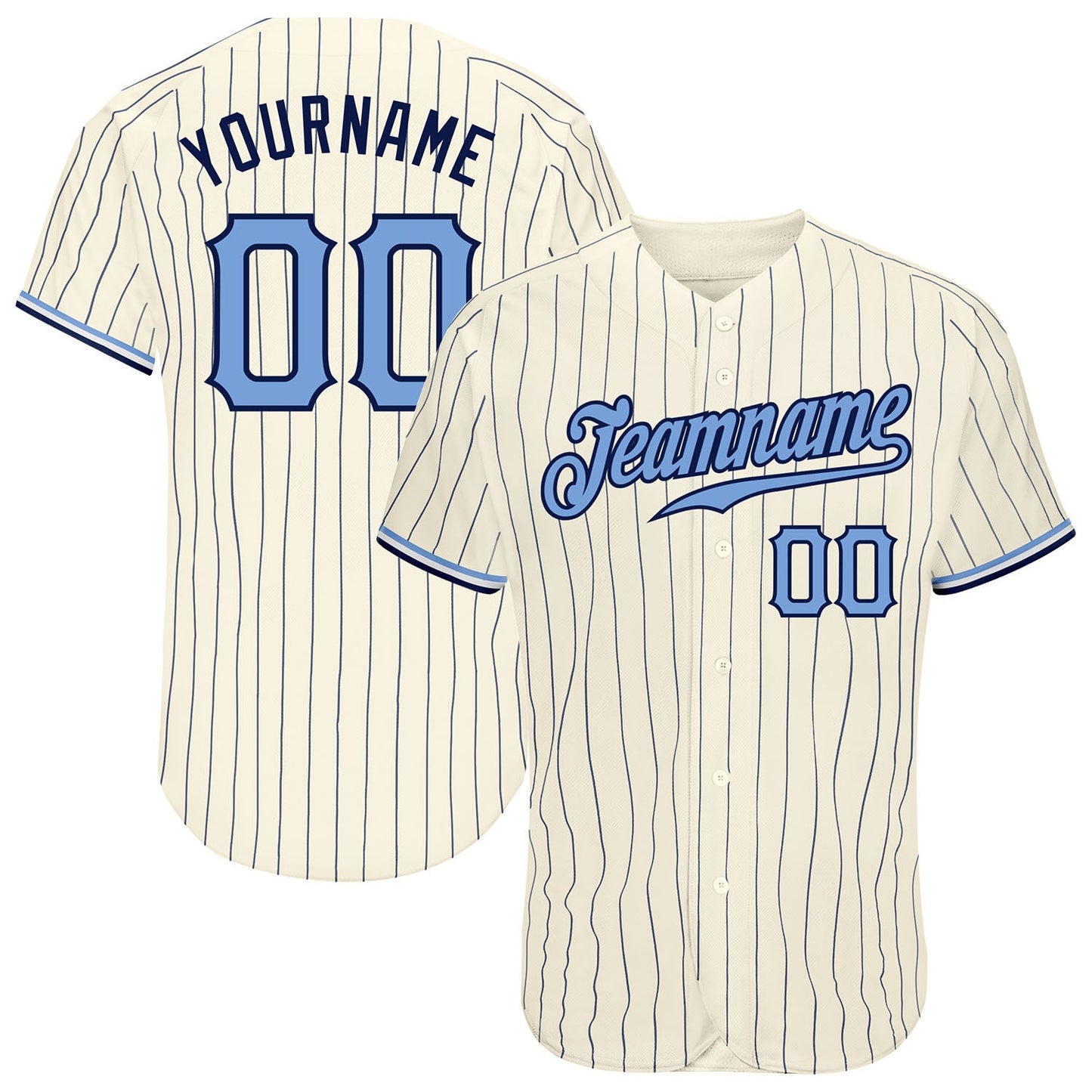 Custom Cream Navy Pinstripe Light Blue-Navy Authentic Baseball Jersey - Sky-Custom