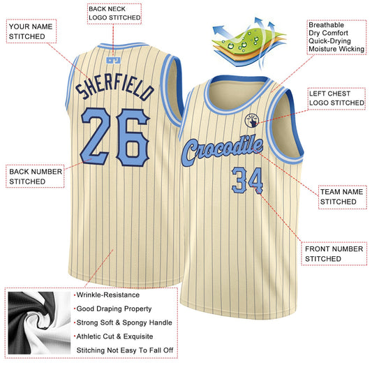 Custom Cream Navy Pinstripe Light Blue-Black Authentic Basketball Jersey - Sky-Custom