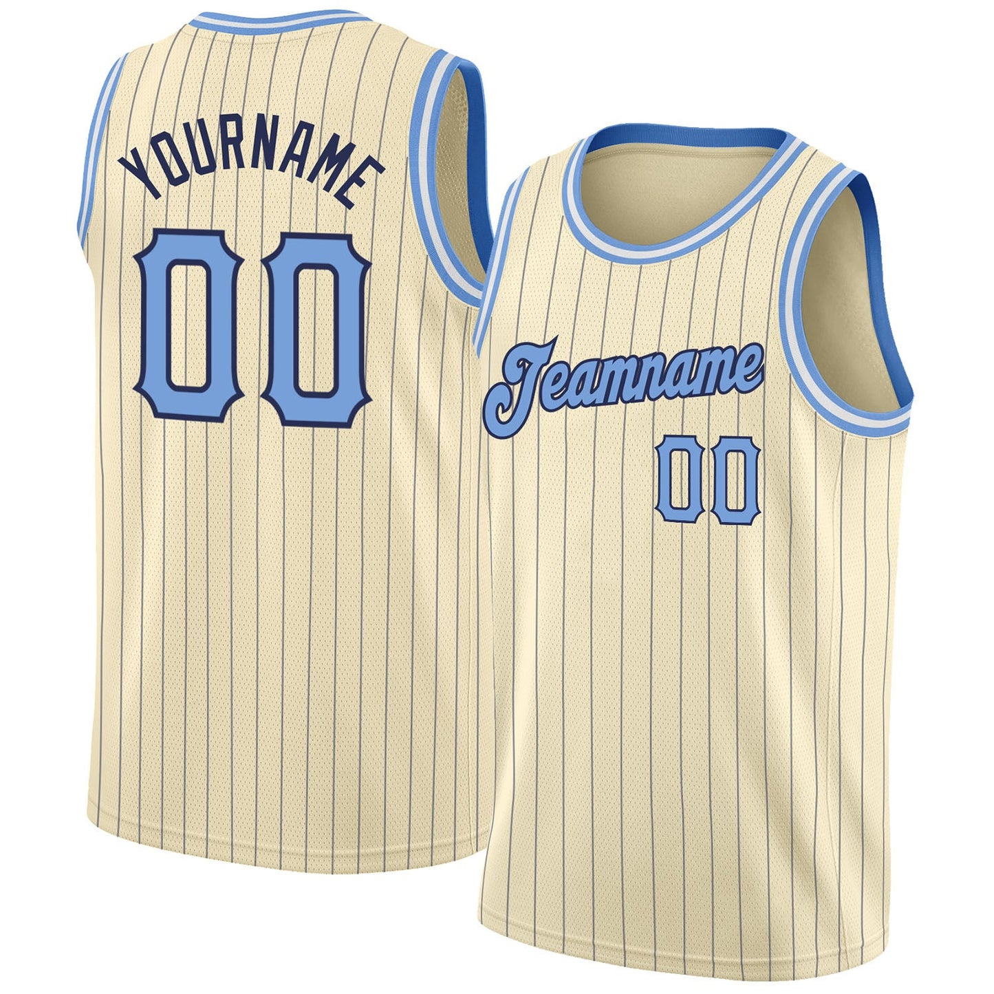 Custom Cream Navy Pinstripe Light Blue-Black Authentic Basketball Jersey - Sky-Custom