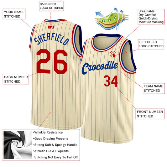 Custom Cream Black Pinstripe Red-Royal Authentic Basketball Jersey - Sky-Custom